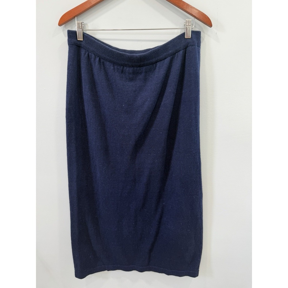 Christian Dior Vintage Navy Blue Knit Pencil Skirt Large Ribbed Elastic Waist